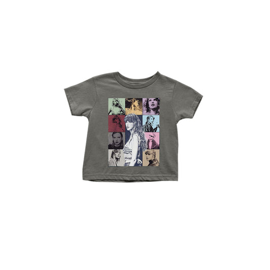 (Custom Design Preorder MOQ 5) Grey Singer Print Girls Summer Tee Shirts Top