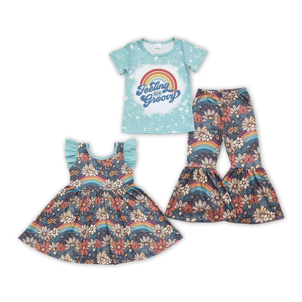 Flowers Rainbow Print Sisters Matching Clothes