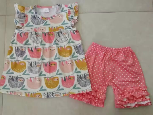 (Custom Design Preorder MOQ 5) Bradypode Top Dots Shorts Girls Summer Clothes Set