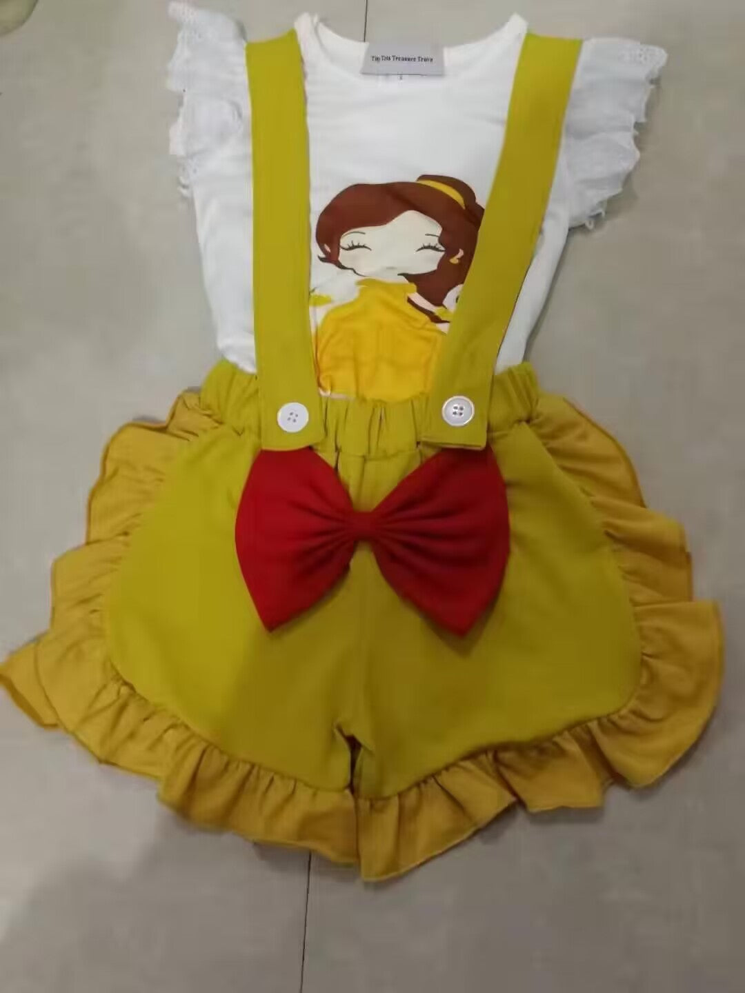 (Custom Design Preorder MOQ 5) Princess Suspender Yellow Shorts Girls Summer Clothes Set
