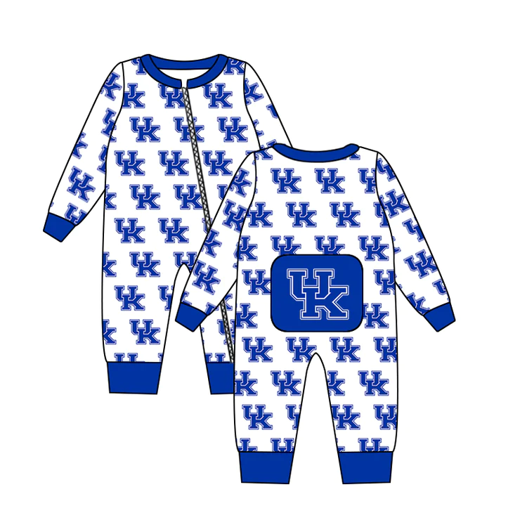 (Custom Design Preorder MOQ 5) Blue White UK Football Team's Print Baby Boys Zipper Romper