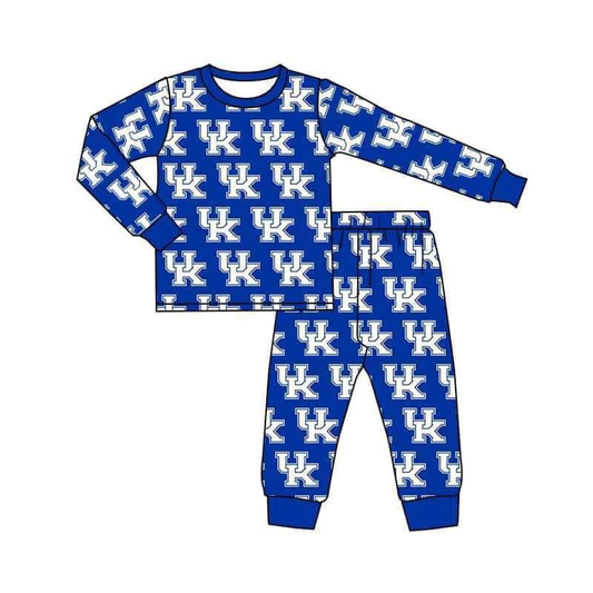 (Custom Design Preorder MOQ 5) Blue UK Football Team's Print Boys Pajamas Clothes Sets