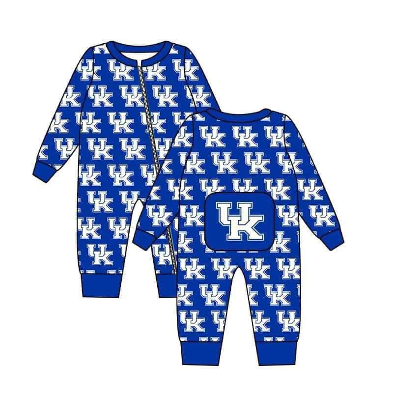 (Custom Design Preorder MOQ 5) Blue White UK Football Team's Print Baby Boys Zipper Romper