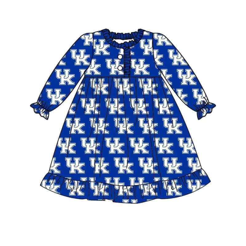 (Custom Design Preorder MOQ 5) Blue White UK Football Team's Print Girls Pajamas Gowns