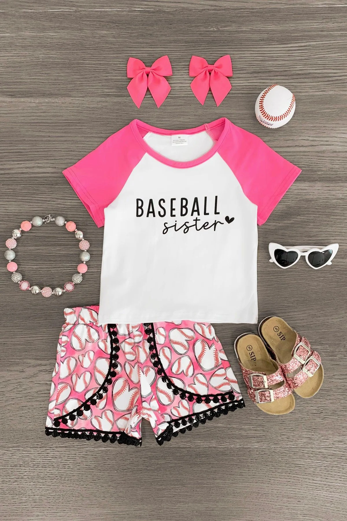 (Custom Design Preorder MOQ 5) BASEBALL Sister Print Girls Summer Clothes Set