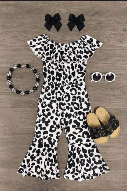 (Custom Design Preorder MOQ 5) Leopard Print Girls Summer Jumpsuits