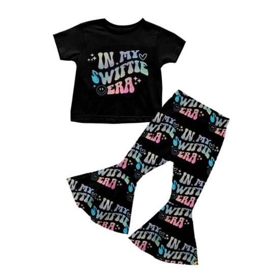 (Custom Design Preorder MOQ 5) Singer Black Print Girls Bell Pants Clothes Set