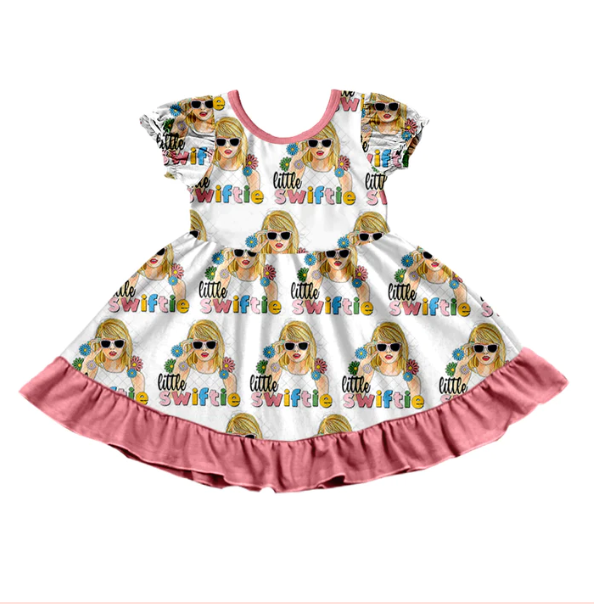 (Custom Design Preorder MOQ 5) Singer Flowers Print Girls Summer Knee Length Dress