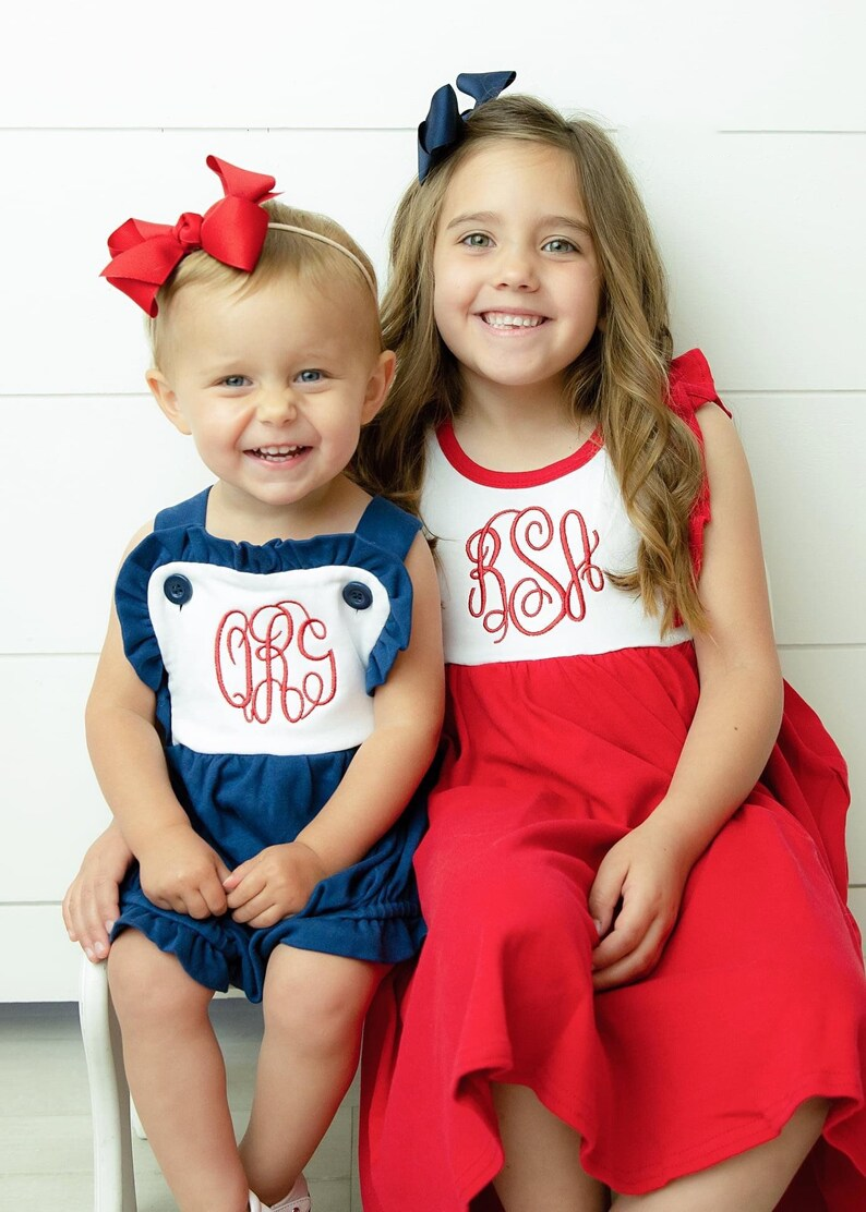 (Custom Design Preorder MOQ 5) Navy Color Baby Girls 4th of July DIY Romper