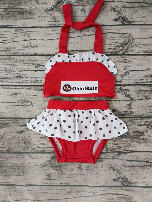 (Custom Design Preorder MOQ 5) Team's O Black Polka Dot Print Girls 2 Pieces Swimsuits