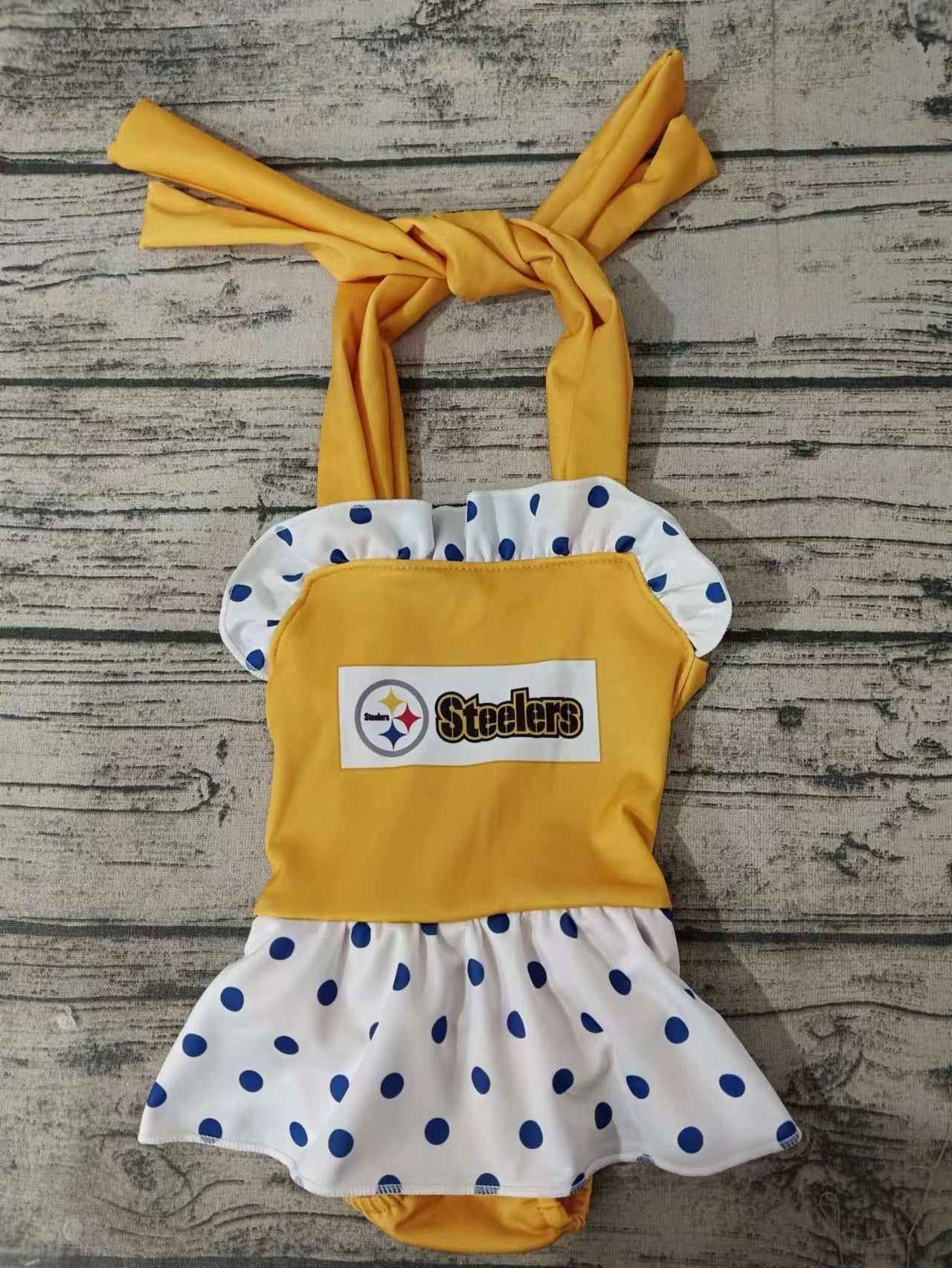 (Custom Design Preorder MOQ 5) Team's S Yellow Polka Dot Print Girls 1 Piece Swimsuits