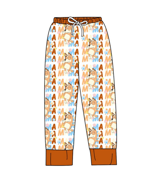 (Custom Design Preorder MOQ 5) Cartoon Dog Flowers MAMA Print Adult Pajamas Pants