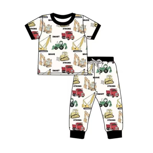 (Custom Design Preorder MOQ 5) Construction Print Boys Pajamas Clothes Set