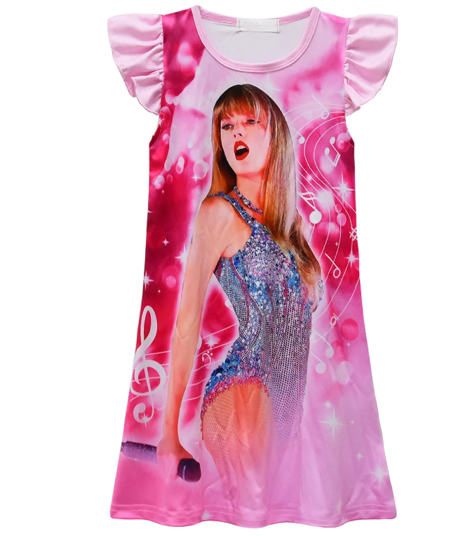 (Custom Design Preorder MOQ 5) Singer Swiftie Print Girls Summer Knee Length Dress