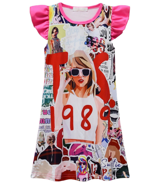 (Custom Design Preorder MOQ 5) Singer Swiftie 1989 Print Girls Summer Knee Length Dress