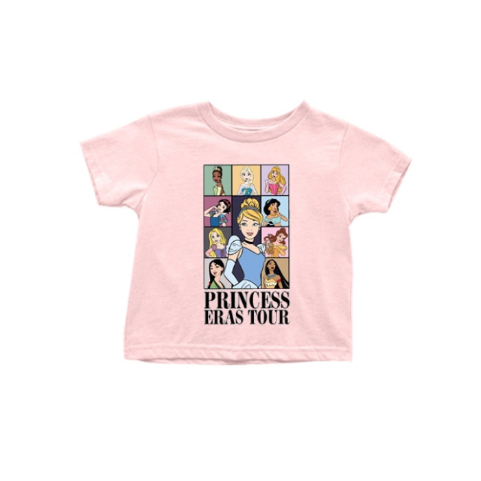 (Custom Design Preorder MOQ 5) Cartoon Princess Pink Print Girls Summer Tee Shirts Top