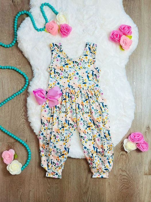 (Custom Design Preorder MOQ 5) Flowers Print Girls Summer Jumpsuits