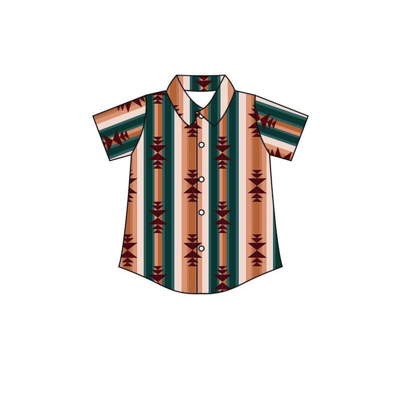 (Custom Design Preorder MOQ 5) Aztec Stripes Print Boys Western Tee Shirts Top