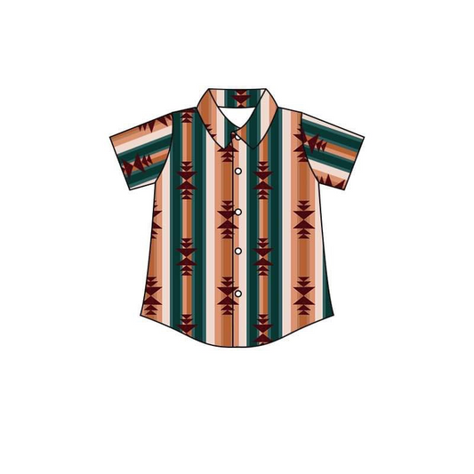(Custom Design Preorder MOQ 5) Aztec Stripes Print Boys Western Tee Shirts Top
