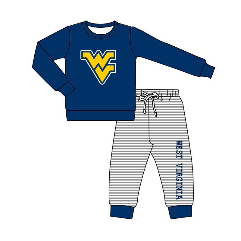 (Custom Design Preorder MOQ 5) Team's WV Print Top Stripes Pants Boys Clothes Set