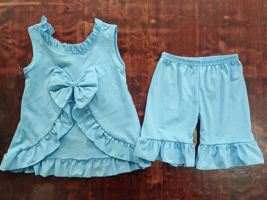 (Custom Design Preorder MOQ 5) Blue Girls Summer Clothes Set