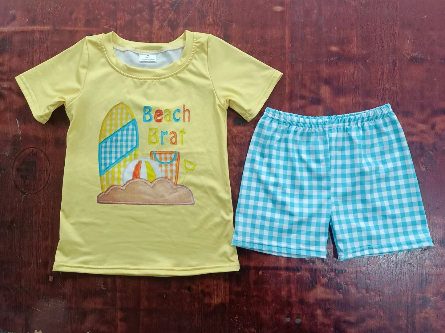 (Custom Design Preorder MOQ 5) Beach Brat Print Boys Summer Clothes Set