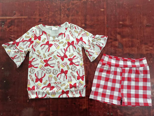(Custom Design Preorder MOQ 5) Baseball Print Girls Summer Clothes Set
