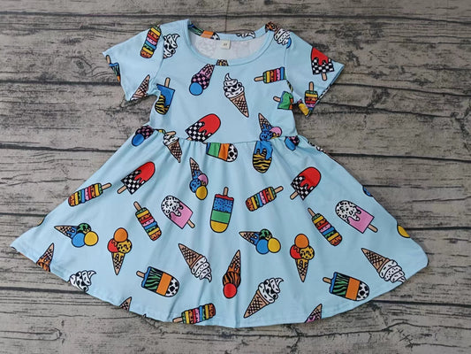 (Custom Design Preorder MOQ 5) Popsicle Print Girls Knee Length Summer Dress