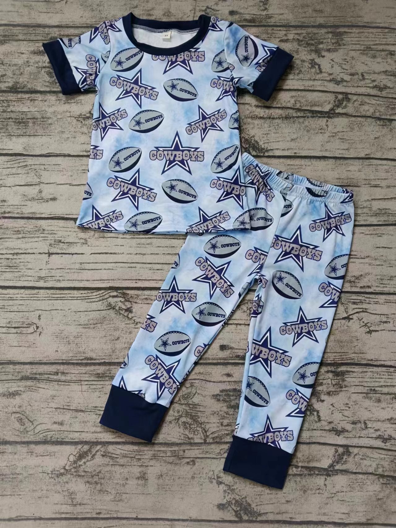 (Custom Design Preorder MOQ 5) Team's Cowboys Stars Print Kids Pajamas Clothes Set