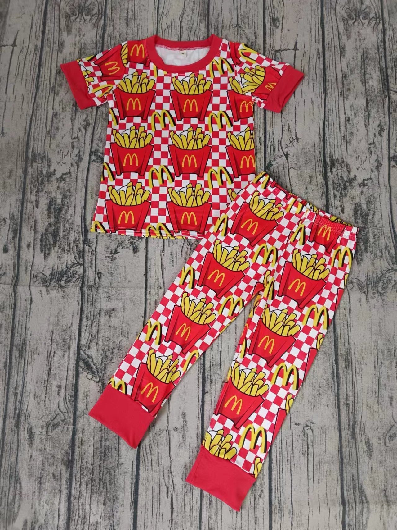 (Custom Design Preorder MOQ 5) Chips Red Print Kids Pajamas Clothes Set
