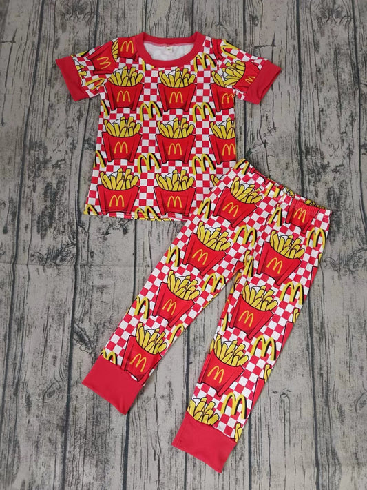 (Custom Design Preorder MOQ 5) Chips Red Print Kids Pajamas Clothes Set