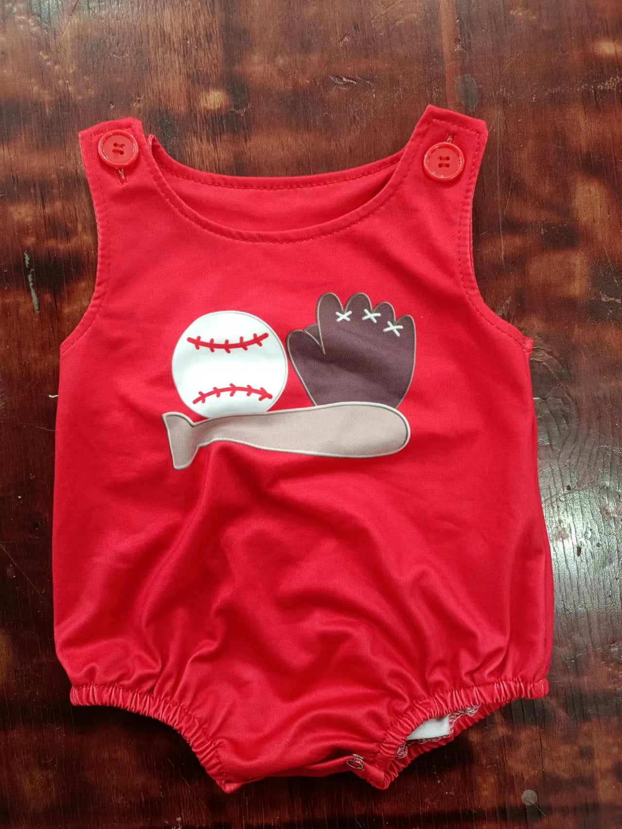 (Custom Design Preorder MOQ 5)  Baseball Print Baby Boys Summer Button Romper