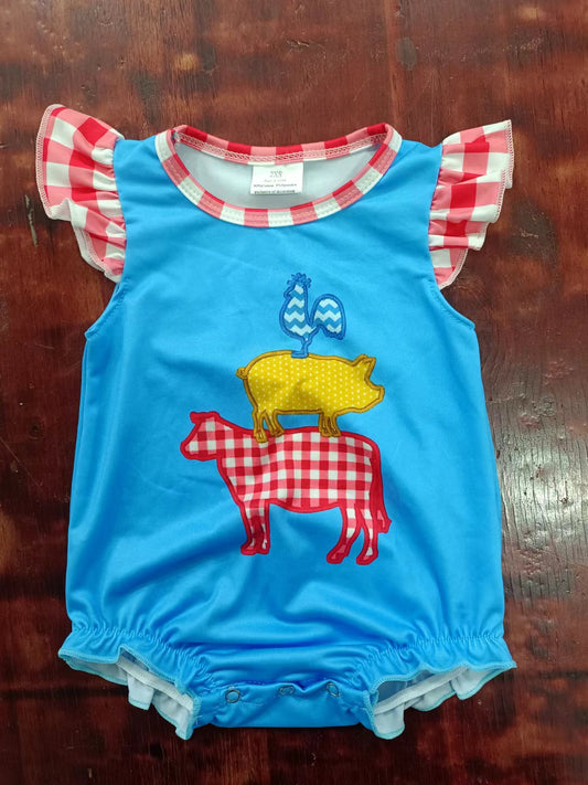 (Custom Design Preorder MOQ 5)  Farm Animals Print Baby Girls Summer Romper