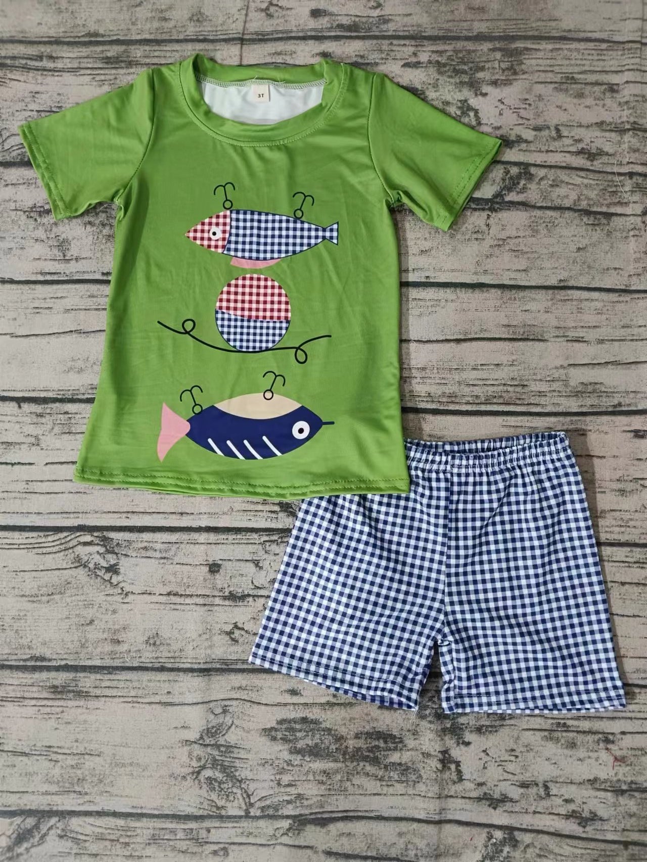 (Custom Design Preorder MOQ 5) Fishing Print Boys Summer Clothes Set