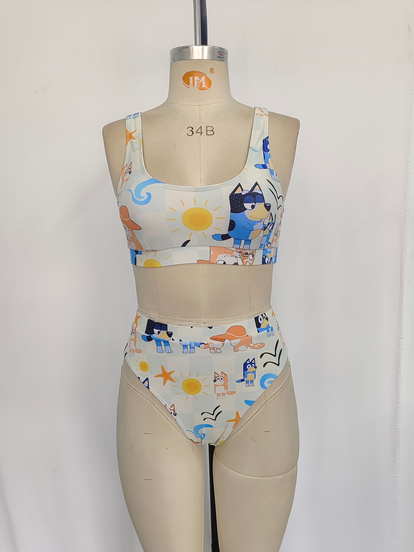 S0358 Adult Cartoon Dog Sandbeach Print Woman 2 Pieces Swimsuits