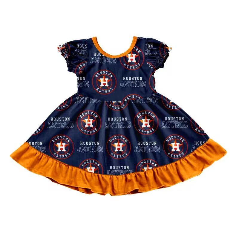 (Custom Design Preorder MOQ 5) Team's Houston Astros Print Girls Summer Dress