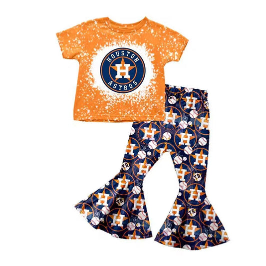 (Custom Design Preorder MOQ 5) Team's Houston Astros Top Bell Pants Girls Clothes Set