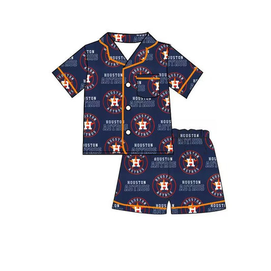 (Custom Design Preorder MOQ 5) Team's Houston Astros Print Kids Summer Pajamas Clothes Set