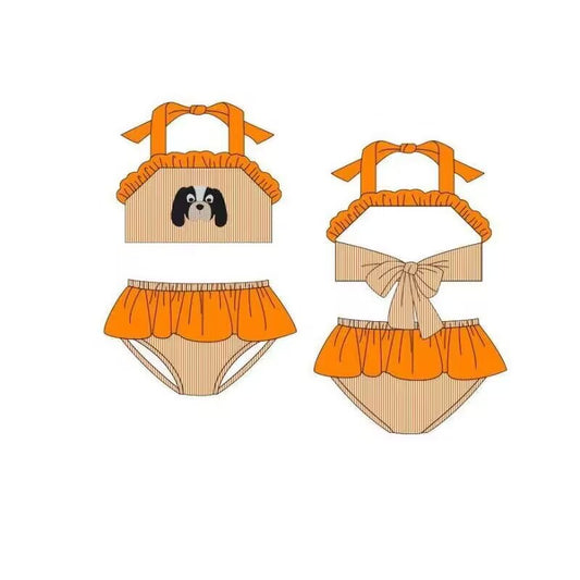 (Custom Design Preorder MOQ 5) Team's Dog Orange Print Girls 2 Pieces Swimsuits