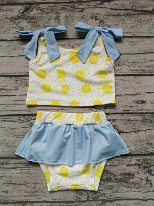 (Custom Design Preorder MOQ 5)  Sunshine Print Ruffle Girls 2 Pieces Swimsuits