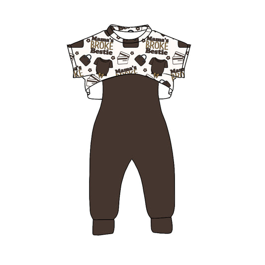 (Custom Design Preorder MOQ 5) MAMA'S Broke Bestie Dark Brown Print Girls Jumpsuit Clothes Set