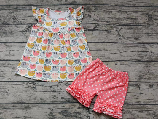 (Custom Design Preorder MOQ 5) Bradypod Top Dots Shorts Girls Summer Clothes Set