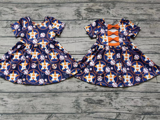 (Custom Design Preorder MOQ 5) Team's Houston Astros Print Girls Knee Length Summer Dress