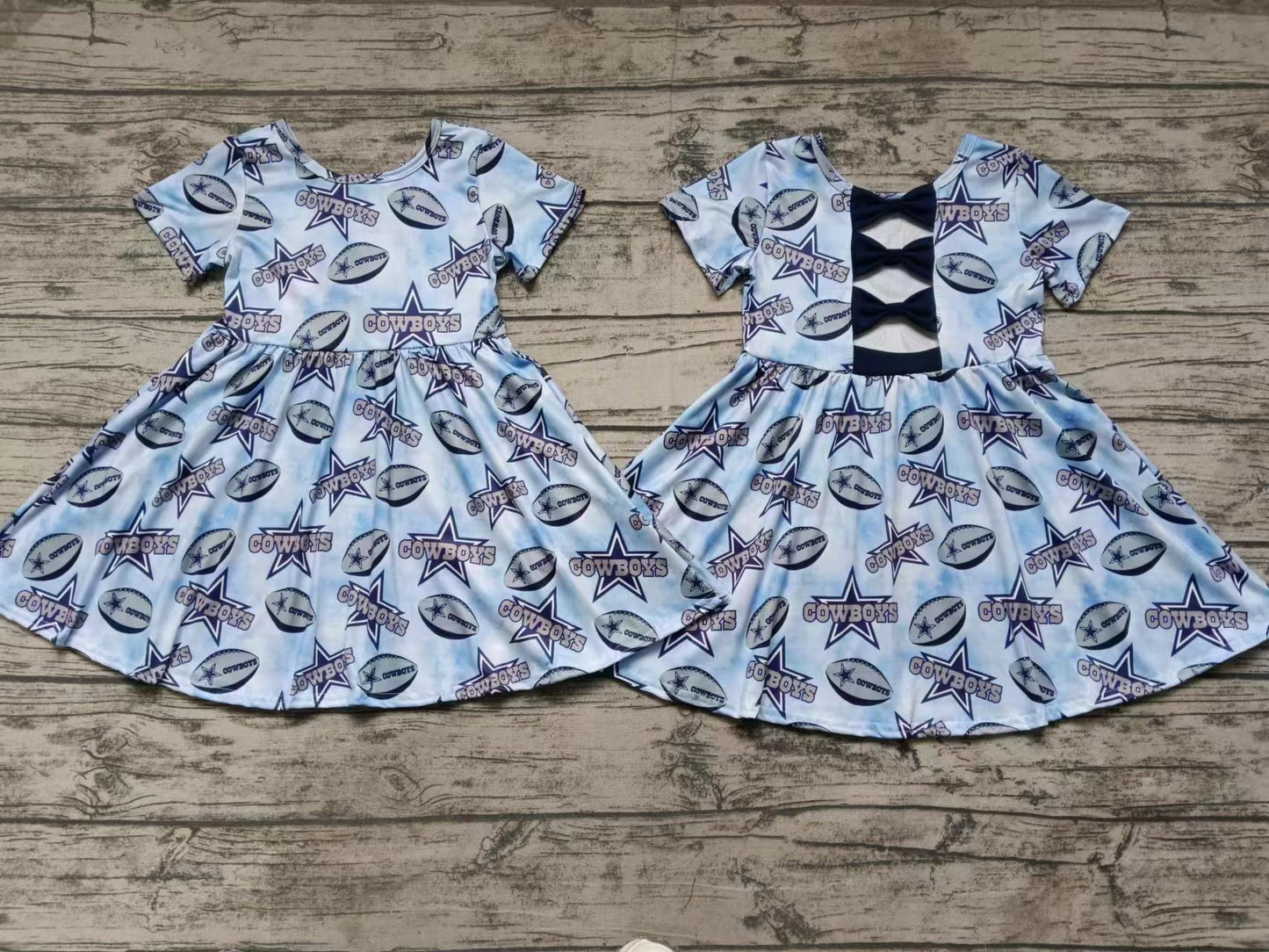 (Custom Design Preorder MOQ 5)  Team's Cowboys Stars Print Girls Knee Length Summer Dress