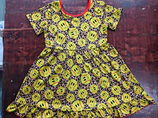(Custom Design Preorder MOQ 5)  Softball Leopard Print Girls Knee Length Summer Dress