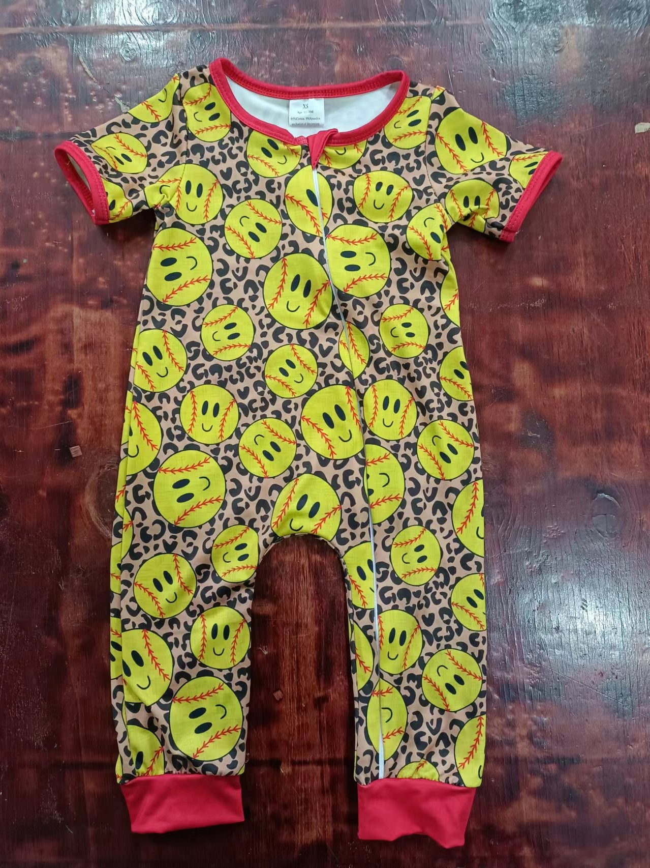 (Custom Design Preorder MOQ 5)  Softball Leopard Print Baby Summer Zipper Romper