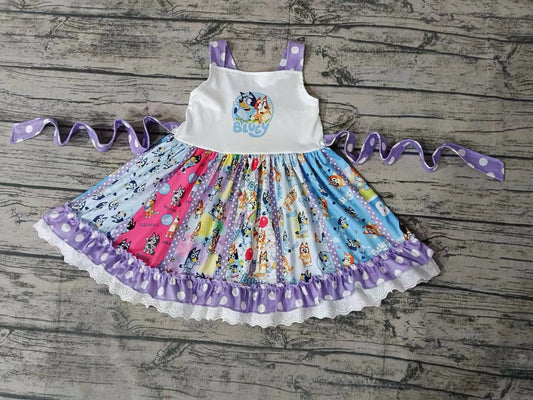 (Custom Design Preorder MOQ 5) Cartoon Dog Print Girls Knee Length Summer Dress