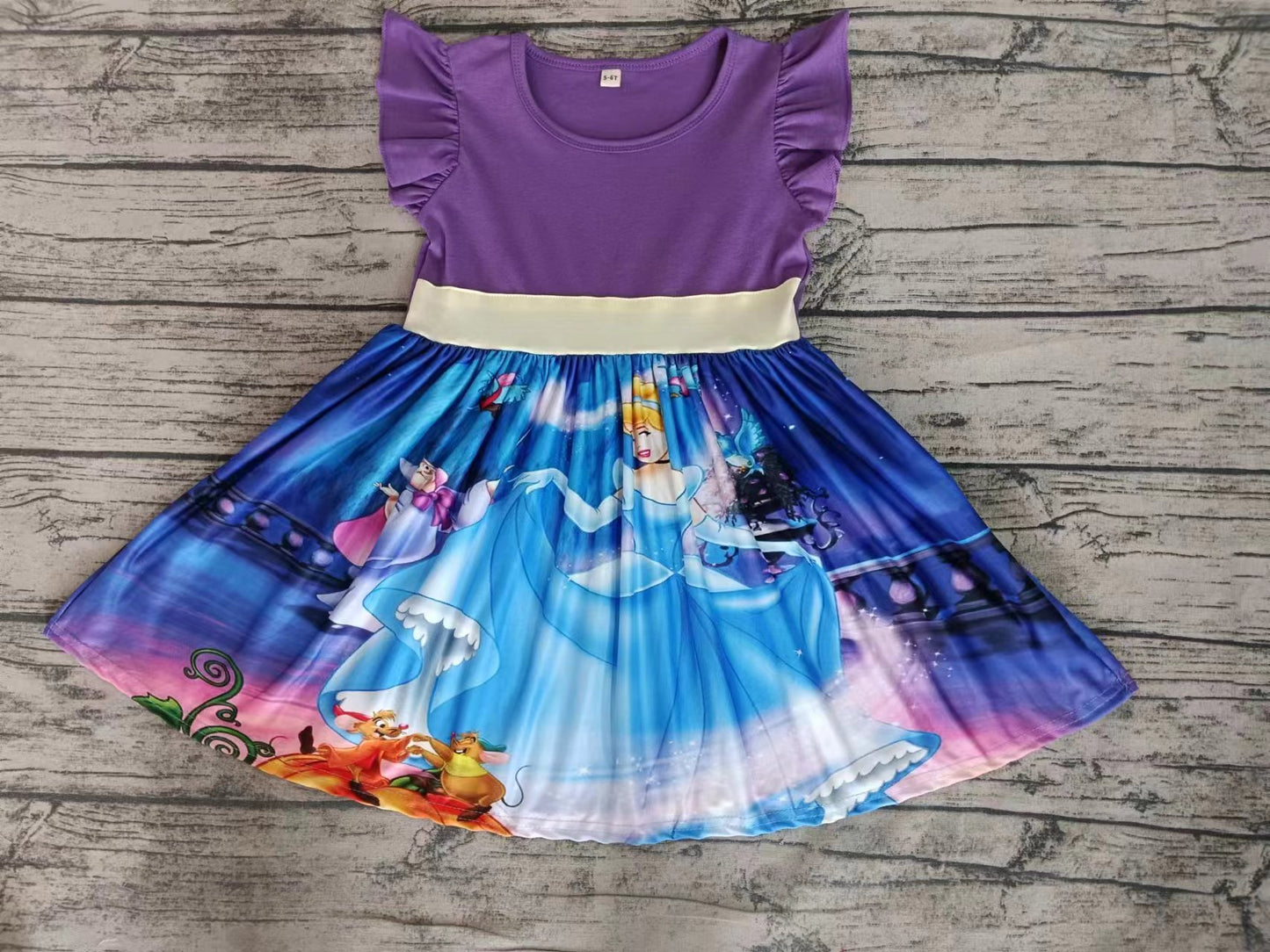 (Custom Design Preorder MOQ 5)  Cartoon Princess Pumpkin Print Girls Knee Length Summer Dress