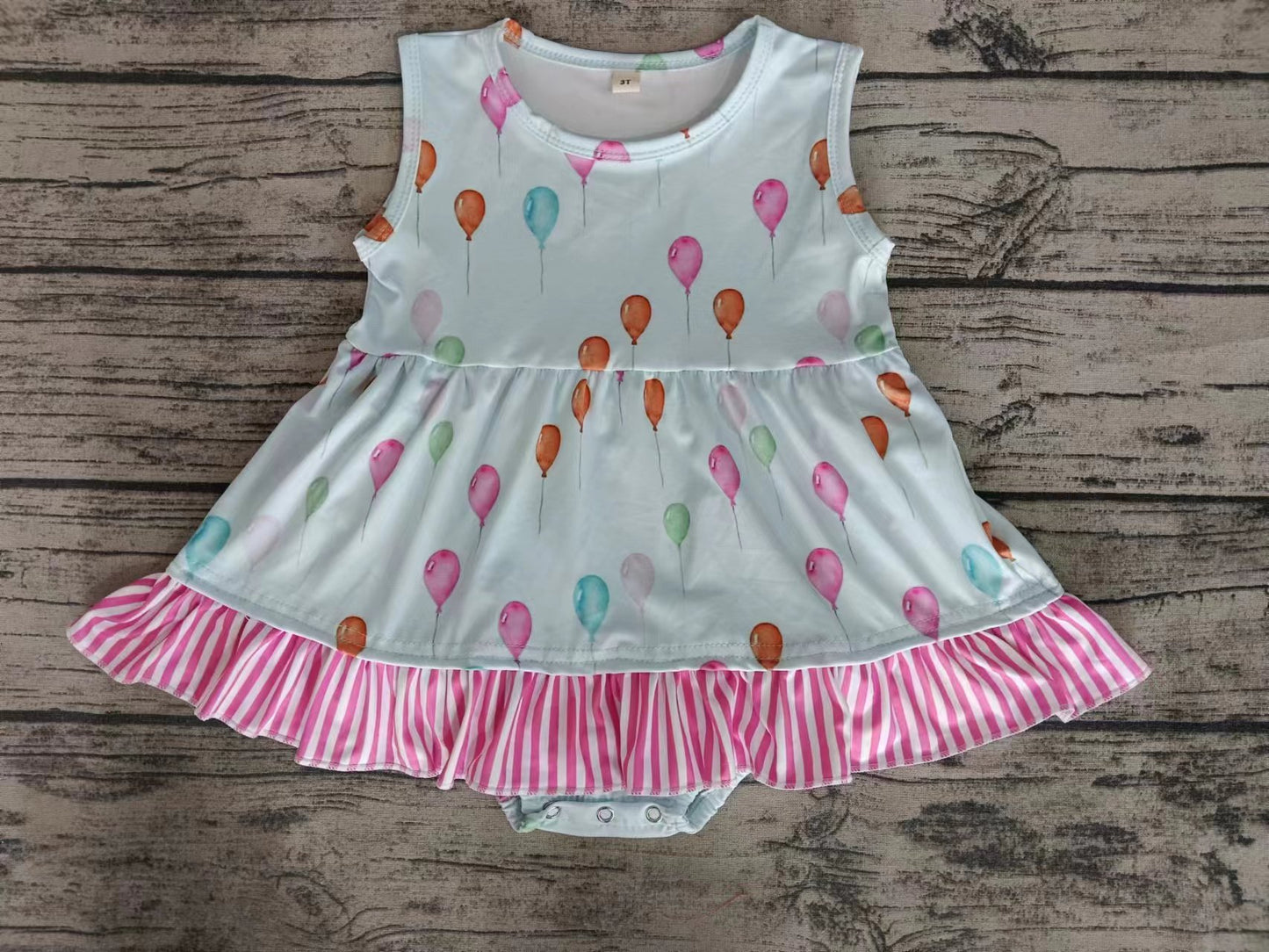 (Custom Design Preorder MOQ 5) Colorful Balloon Print Baby Girls Summer Romper