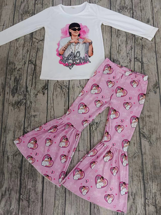 (Custom Design Preorder MOQ 5) Singer Design Pink Heart Bell Pants Girls Clothes Set
